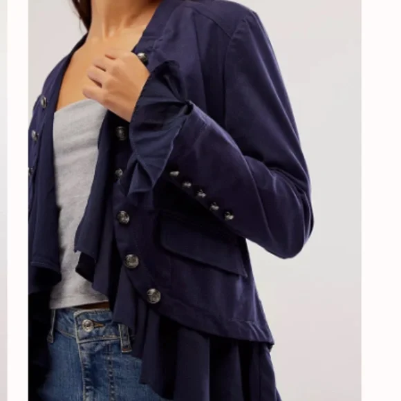 Free People Ruffles Romance Jacket in Navy sz small NWT - Picture 5 of 12